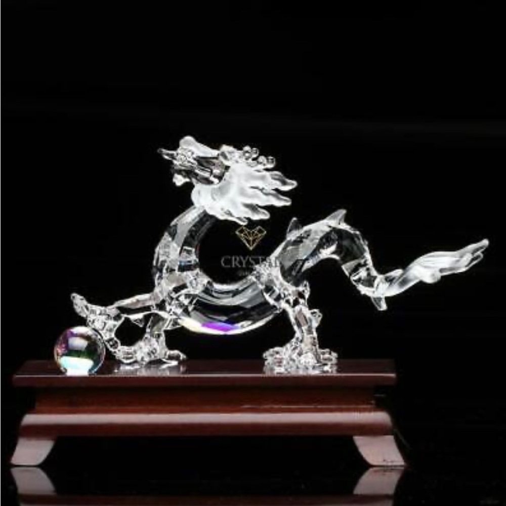 New Swarovski Crystal Zodiac Figurine "Dragon" w/Stand, Ball~Cert & Original Box